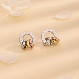 TEMU 여성용 한국식 로마 숫자 귀걸이, 삼색 스플라이스 경량 디자인 스테인리스 스틸 알레르기 방지 INS 스타일 독특한 일상 출퇴근용 발렌타인데이 선물