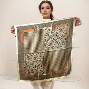 TEMU 27인치 스타일 골든 천년조 패턴 프린트 사각 스카프, 주말 캐주얼 및 패션용 목걸이 액세서리 선글라스 헤드스카프