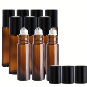 TEMU 10ml 호박색 에센셜 오일 롤러 병 5개 또는 10개 세트 (스테인리스 스틸 볼, 깔때기, 드로퍼 포함)