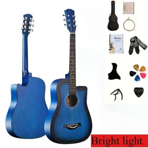 TEMU 38인치 광택 기타, 완벽한 포크 기타 초보자 세트 - 다양한 색상의 고품질 베이스우드 기타, 기타 백팩, 기타 스트링, 설명서, 조절 가능한 스트랩, 기타 피크 등 추가 제품 포함