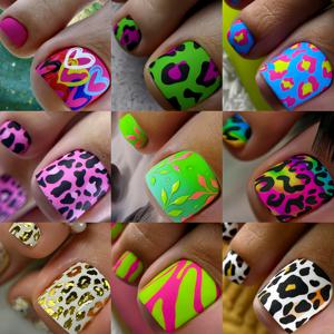 TEMU 216개 컬러풀 플로럴, 하트, 프린트 디자인의 프레스온 발톱 스티커. 블랙, 핑크, 블루, 프린트, 골든, 그린, 플로럴 패턴의 여름 패션 인조 손톱. 216개 탈부착 가능 발톱 스티커