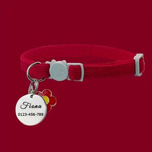 TEMU 고급 펜던트와 사운드 벨이 달린 부드러운 코듀로이 애완동물 목걸이. 반려동물의 이름, 전화번호, 주소 및 기타 정보를 개인화된 각인으로 새길 수 있습니다. 명절, 파티, 애완동물 결혼식, 생일 및 신년을 위한 최고의 선물로 적합합니다