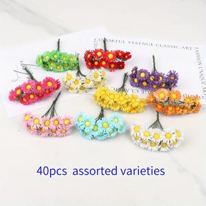 TEMU 인조 작은 데이지와 꽃 40개, 작은 부케, 작은 국화, 장식용 DIY 액세서리, 선물 상자, 결혼식 신부 머리 장식, , 패브릭 야생 작은 국화