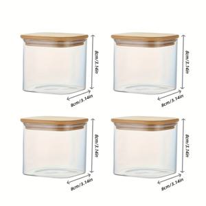 TEMU 4개/2개 세트 고강도 보로실리케이트 유리병 + 대나무 뚜껑 - 밀폐형 사각 팬트리 용기, 캠핑 및 팬트리 보관 - 커피, 향신료, 곡물, 건식 식품용 다목적 유리 캔스터