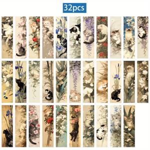 TEMU 32개 빈티지 고양이 북마크, 중국 스타일 고양이 태그, 페이지 마커 독서 액세서리, 다이어리 장식, 개학 독서 선물, 학생, 선생님, 책 애호가를 위한 완벽한 독서 보상