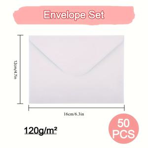 TEMU 봉투 50개, 습식 밀봉, 제곱미터당 120그램, 카드, 결혼식 초대장, 생일 카드 및 편지 봉투에 적합 (흰색, 11 X 16 센티미터)