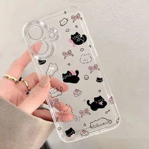 TEMU 귀여운 고양이 폰 케이스, 아이폰 모델 16/15/14/13/12/11 프로 맥스와 호환 가능, 카툰식 투명하고 충격 방지 TPU 풀 바디 커버를 특징으로 함, XS/XR, XSMAX, 7/8/6/6S 플러스, SE2/SE3에 적합, 간단하면서도 세련된 보호 쉘을 제공하며 창의적인 디자인을 갖추고 있습니다.