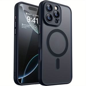 TEMU 휴대폰 케이스 - 아이폰 16, 15, 14 Plus, 13, 12, 11 Pro Max용 고품질 마그네틱 무선 충전 투명 폰 커버, 무광 아머 하드 마감으로 충격 방지 및 카메라 렌즈 보호 기능 제공