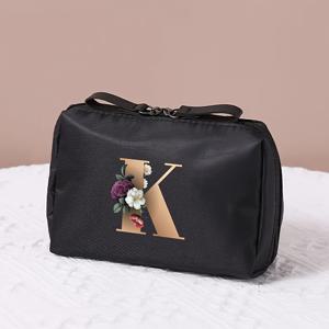 TEMU 여성을 위한 1개 다기능 스타일리시 메이크업 가방, 휴대용 여행용 메이크업 파우치 (레터 프린트), 출장에 적합.