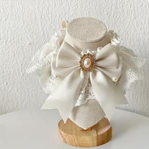 TEMU 우아한 웨딩 펫 칼라 - 꽃무늬 레이스 리본 & 진주 모양 펜던트, 고급 목걸이 (고양이와 강아지용) - 로얄 웨딩, 사진 촬영, 브라이덜 파티에 완벽한 안전 폴리에스터 목걸이, 애완동물 웨딩 액세서리, 포토룩