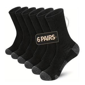 TEMU 남성용 스포츠 양말 6켤레 세트 (가을/겨울용), 트렌디한 컬러 블록 디자인, 야외 하이킹 및 피트니스 활동에 적합