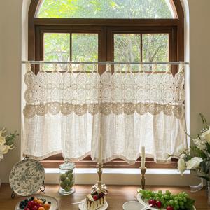 TEMU 미국 빈티지 농촌 스타일 원형 속이 빈 자수 커피 커튼, 스타일의 작은 짧은 커튼, 주방, 거실 및 게스트하우스 및 코티지의 홈 데코레이션에 적합, 커튼봉 제외