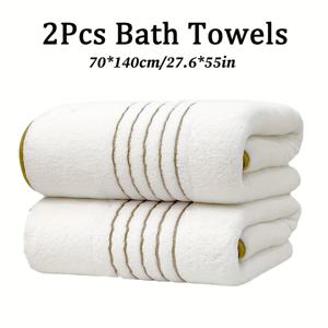 TEMU 수건 2개 세트, 2가지 옵션: 핸드 타월 2개 35*75cm/13.8*29.5인치 또는 목욕 타월 2개 70*140cm/27.6*55인치, 골든 림 패턴 극세사 소재, 부드럽고 편안하며 흡수성 우수, 가정용 샤워, 호텔, 사우나, 스파에 적합