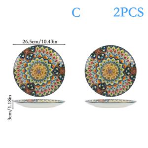 TEMU 2개 대형 라운드 플레이트 세트, 10.43인치 라운드 플라워 플레이트 스타일, 전자레인지 및 오븐에 적합한 세라믹 소재 - 스크래치 방지 및 내마모성, 가정, 레스토랑, 선물용