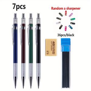 TEMU 7개/세트 기계식 자동 연필 | 2.0mm 솔리드 필링, 내장형 연필깎이, 데일리 사무용 필기, 스케치, 마킹 문구, 가는 필기구 (펜 4개 + 연필심 1개 + 지우개 1개 + 연필깎이 1개 랜덤)