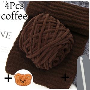 TEMU ZCRYVOO 쉐닐 얀, 4개입, 380그램, 작은 곰돌이 한 마리와 코바늘 한개 포함, 부드럽고 매끄러우며 뛰어난 내구성, 스카프, 스웨터, 핸드백, 담요, 가디건, 장갑과 같은 수제 프로젝트에 적합