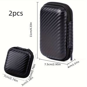 TEMU 2개 EVA 하드 쉘 카본파이버 패턴 지퍼백, 휴대용 폰충전기/하드디스크/USB플래시&데이터케이블 수납가방, 다목적수납포장, 이어폰케이스·케이블보관함, 아웃도어여행액세서리 & 홈정리박스