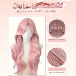 TEMU 여성을 위한 풀 가발, 빅 웨이브가 특징인 핑크 롬복 스타일로 신부 분위기를 연출합니다. 파티, 할로윈, 코스프레에 적합 - 세련되고 관리가 용이합니다.