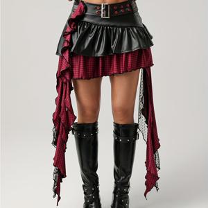 TEMU 여성용 하이웨이스트 A라인 아сим메트리 자국 스커트 - 섹시 파티 & , 신축성 없는 원단, 올 시즌 포멀 & 캐주얼 복장 - Y2K 스타일 스커트, 하이웨이스트 스커트, 캐주얼 웨어, 체크 패턴, 패션 애호가, 포멀 복장, 여성용 하이웨이스트 A라인 아심메트리 자국 스커트