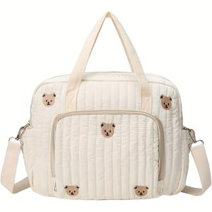 TEMU 곰 자수 기저귀 가방, 다기능 대용량 유모차 걸이 정리함 (엄마를 위한)