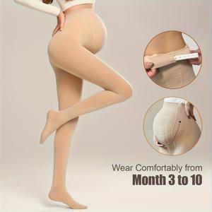 TEMU 120D 여성 임산부 타이츠, 블랙 & 애프리콧 임산부 팬츠, 조절 가능한 허리, 3-10개월 임신에 적합, 임신 중 최적의 선택