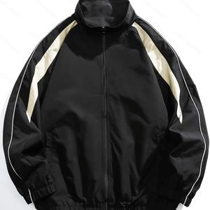 TEMU 남성 캐주얼 경량 재킷 - 봄/가을 컬러 블록 지퍼, 탄성 커프스, 세탁기 사용 가능, 회색 및 베이지색