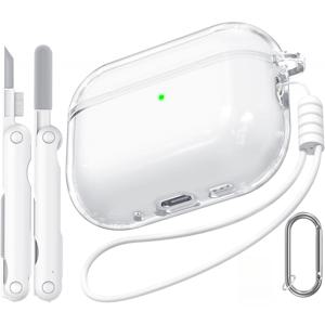 TEMU KEKOA 에어팟 프로 3 케이스 클리어 커버, 소프트 TPU 고투명 노란변 방지 에어팟 프로 3세대 케이스 2025 청소 키트 & 라운드 버클 & 랜야드 포함 (클리어)