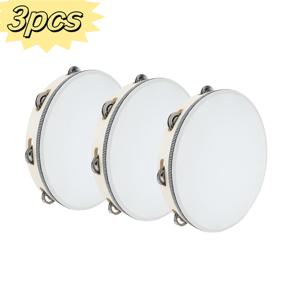 TEMU 우아한 8인치 비르치 나무 메탈 탬버린 3개 세트 - 결혼식, 교회, KTV, 밴드, 파티 및 게임에 적합한 단열 타악기 - 내구성이 뛰어난 플라스틱 재질, 베이지색, 드럼 추가, 웨딩 드럼, KTV 드럼, 파티 드럼