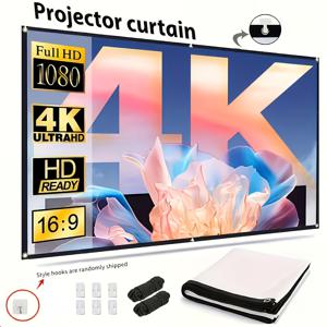 TEMU 150인치 프로젝션 스크린, 4K 고화질 16:9 접이식 휴대용 주름 방지 프로젝션 스크린, 홈시어터용, 야외 및 실내용 양면 지원, 경량 대형 TV 디스플레이