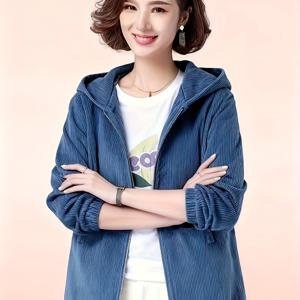 TEMU 여성용 코듀로이 재킷 숏 롱 슬리브 루즈핏 지퍼 프론트 재킷 - 봄/가을용 소프트 코듀로이 아우터웨어, 캐주얼에서 드레시까지 / 한국 스타일 (2025 신상)