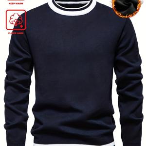 TEMU 남성 니트 스웨터 라운드넥 풀오버 자카드 스웨터 남성 패션 플리스 니트 셔츠 볼 겨울 스웨터