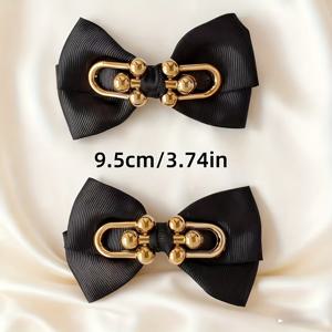 TEMU 1쌍 탈부착 가능한 신발 장식 - 메탈 클립 포함, 블랙 신발 액세서리, 리본 & 클립온 장식, 스니커즈, 부츠용, 쉽게 부착/제거 가능, 내구성 있는 신발 장식, 백투스쿨/졸업식용