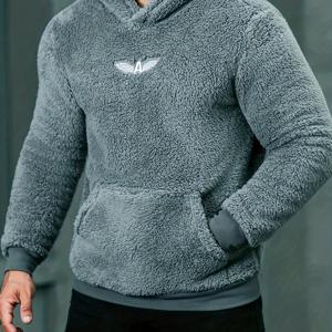 TEMU 남성용 플러시 후드 자켓 겨울용 따뜻한 코트 포켓 포함, 세탁기 사용 가능한 가을 & 겨울용 스웨터, 캐주얼 아우터웨어 (단색, 후드 도어 패널, 편안한 풀오버 디자인) – 겨드랑이 부피 없음