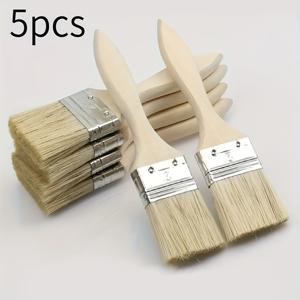 TEMU 5개/15개 나무 손잡이 브러쉬 - 2인치 납작 헤어 브러쉬, 다기능 아트 브러쉬, 미술, 공예, 페인팅, 벽지, 실내/실외 사용, 장식 및 수리, 수공예 페인팅 재료, 목공 공예 채색 등