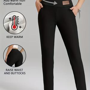 TEMU 여성용 기모 안감 따뜻한 레깅스 1개, 패셔너블한 포켓이 있는 두꺼운 여성 바지, 야외 레저 피트니스 요가 바지로 적합, 가을 및 겨울용 작은 발 레깅스