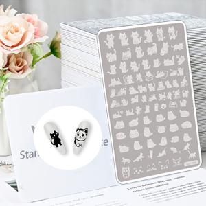 TEMU 1개 네일 아트 프린팅 템플릿 | 검은 고양이와 고양이 이모지 디자인, 스테인리스 스틸 플레이트, 네일 살롱 및 전문 네일 아트용, 손으로 그린 네일, 예술적 스탬핑 템플릿, 창의적인 취미 도구