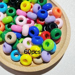 TEMU 60개 아크릴 대형 구멍 플랫 라운드 비즈 - DIY 만들기, 목걸이, 팔찌, 키체인 비즈용 - 매끄러운 휠 비즈, 플랫 백 & 대형 구멍, 스트링킹, 비딩용