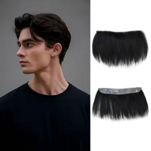 TEMU 이마에 부착된 헤어라인 가발, 남성용 투명 진짜 머리카락 대머리 M자형 오버헤드 가발, 두피 가발 패치 교체용