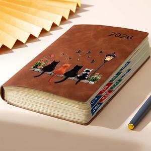 TEMU 1권 2026 고양이 거리 풍경 테마 320페이지 데일리 플래너, 월간 및 주간 레이아웃 포함, 거리 풍경 일러스트 내지, 도시 탐험 로그 칼럼, 휴대용 포켓 사이즈, 도시 문학 청소년 시간 관리, 목표 추적, 이동 중 계획, 학생용 휴대용 노트북