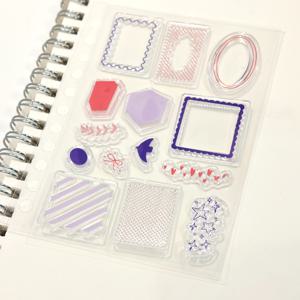 TEMU 플래너 및 콜라주용 투명 스탬프 세트. 매일 날씨 및 주간 디자인, 레트로 기하학적 프레임 패턴, 창의적인 다이어리 장식, 카드 제작 도구가 특징입니다 (2가지 스타일로 제공)