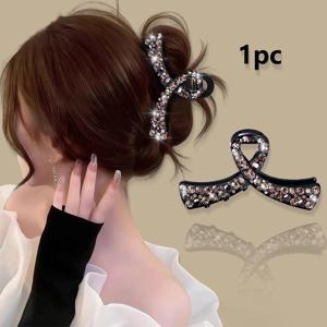 TEMU 새로운 럭셔리 반짝이는 라인스톤 아크릴 헤어 클로, 여성용 스타일리시한 라인스톤 장식 대형 헤어 클립, 미끄럼 방지 상어 디자인, 및 축제 파티에 적합, 모든 계절에 사용 가능