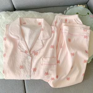 TEMU 여성용 핑크색 긴팔 잠옷 세트, 봄/가을에 완벽, 사랑스럽고 귀여운 디자인, 외출복으로도 적합한 라운지웨어, 칼라가 있는 투피스 의상 포함.