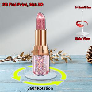 TEMU 2D 플랫 - 회전하는 아크릴 립스틱 모양 데스크탑 장식이 있는 2D 평면, 베이스 - 반짝이는 핑크 립글로스 조각상, 가정 및 사무실 책상에 적합, 수집용 메이크업 액세서리 선물 (360° 회전)