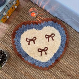 TEMU 1000G 모조 캐시미어, 10mm 두께 한국 스타일 INS 하트 모양 리본 러그, 침실 분위기 연출을 위한 독특한 디자인, 현관 장식 매트, 소파 및 커피 테이블용 부드럽고 푹신한 카펫, 두꺼운 미끄럼 방지 욕실 매트