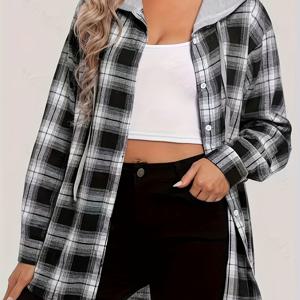 TEMU 캐주얼 체크 후드 셔츠