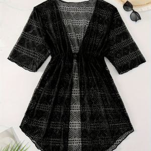 TEMU 신상 여름용 가벼운 럭셔리 레이스 섹시 플러스 사이즈 커버업, 해외 무역 서핑 온천 기모노 커버업