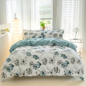 TEMU 3피스 우아한 꽃무늬 이불 커버 세트 - 부드럽고 통기성 좋은 폴리에스테르, 지퍼 클로저 - 이불 커버 1개와 베개 커버 2개 포함, 사계절 내내 완벽 - 세탁기 사용 가능, 가벼움 (80-85g) - 현대적인 침실 장식에 이상적