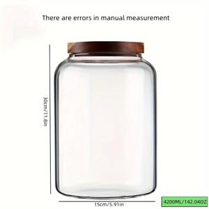 TEMU 나무 뚜껑 두꺼운 대용량 보관 병 1개, 초대용량 보관 용기, 고붕화규산염 유리 보관병, 훌륭한 주방 보관 용품