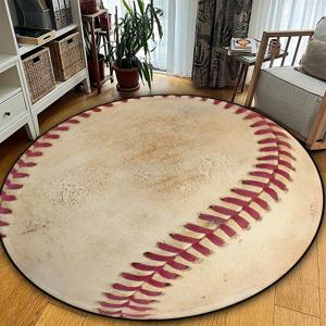 TEMU 야구 패턴 라운드 러그, 미끄럼 방지 세탁 가능한 카펫, 커피 테이블 바닥 매트, 사무실 책상 바닥 카펫. 침실 카펫, 거실, 게임룸 지역, 방 장식