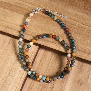 TEMU 천연석 비즈 초커 목걸이 1개, 인디언 아게이트, 생일 보석, 여성에게 작은 선물